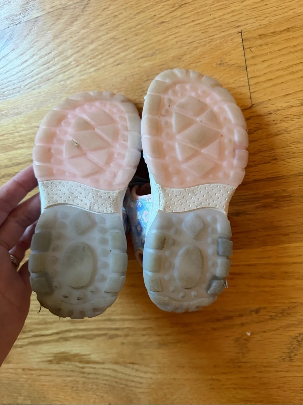 Toddler Floral Pink & Light Blue Velcro Sandals, Stich design, lights up!